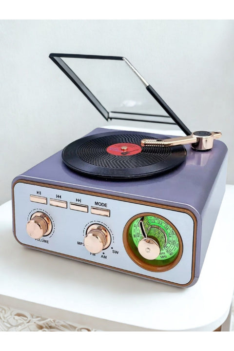 Nostaljik Radyo Gramofon Tasarımlı Bluetooth Hoparlör Retro Radyo FM/AM/SW USB TF Kart Ses Bombası