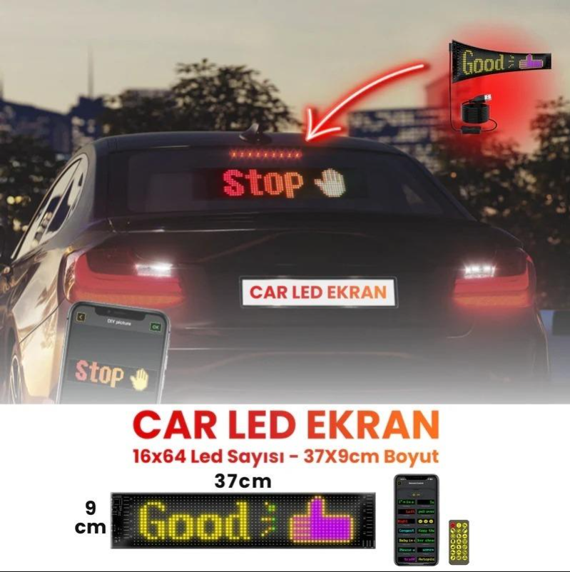 Kişiselleştirilebilir Matrix Car LED Ekran (37x9cm)