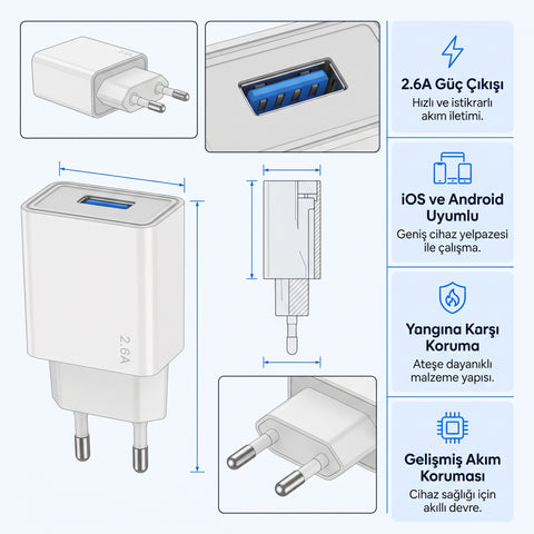 USB Sarj Adaptoru 2.6A – EU Standart