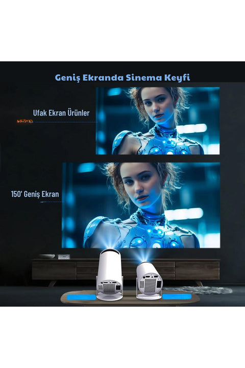HY300 Mini Projeksiyon 4K Destekli – Android WiFi Bluetooth
