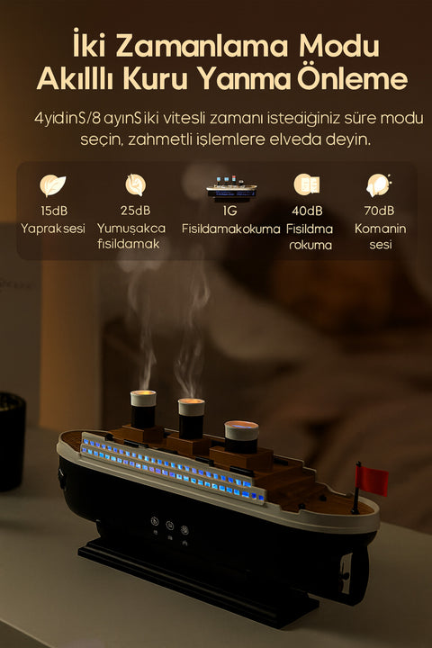 Jellyfish Gemi Tasarimli Aroma Difuzor (LED Efektli)