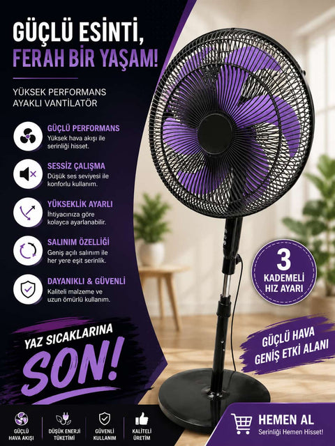 Ayaklı Mor Kanatlı Vantilatör
