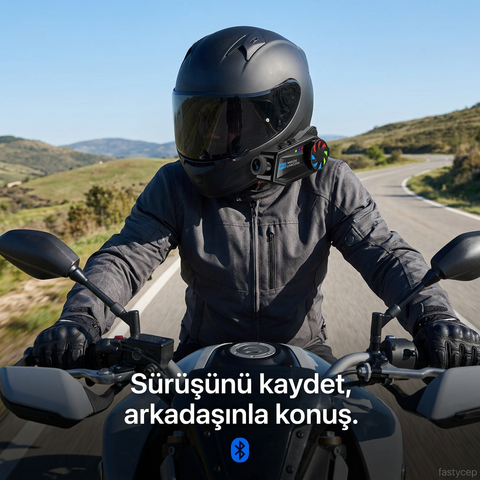 Intercom Kameralı Motosiklet Bluetooth Kask Kulaklık Ses Kontrolü 1080p Video Kayıt Videolu Interkom