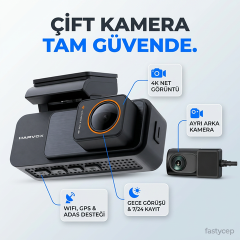 Araç İçi Kamera 4K HD Görüntü WiFi GPS ADAS Özellikli Yapay Zekalı 24 Saat Çalışma Gece Görüşlü G-Sensör