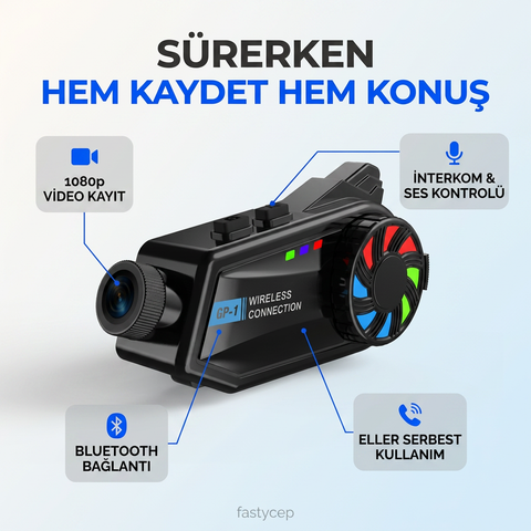 Intercom Kameralı Motosiklet Bluetooth Kask Kulaklık Ses Kontrolü 1080p Video Kayıt Videolu Interkom
