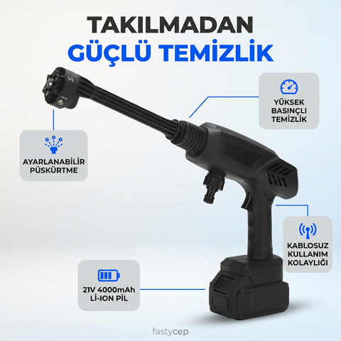 21V 4000mAh Li-ion Kablosuz Yıkama Tabancası (Siyah)
