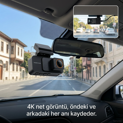Araç İçi Kamera 4K HD Görüntü WiFi GPS ADAS Özellikli Yapay Zekalı 24 Saat Çalışma Gece Görüşlü G-Sensör
