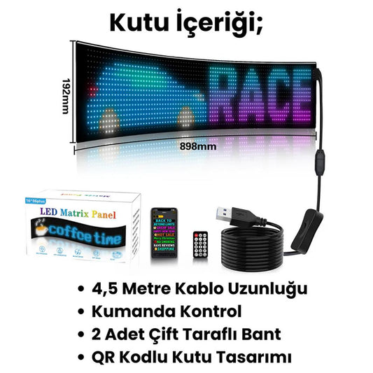 Kişiselleştirilebilir Matrix Car LED Ekran (90x19cm)