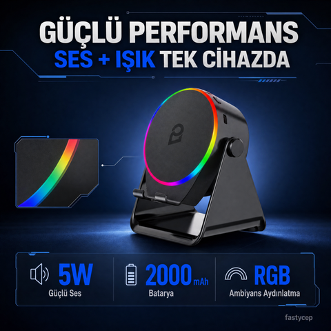 S10 5W Bluetooth + Temasıyla Ses Yükselten İndüksiyon Hoparlör 2000 Mah RGB Işıklı Standlı 5in Speaker