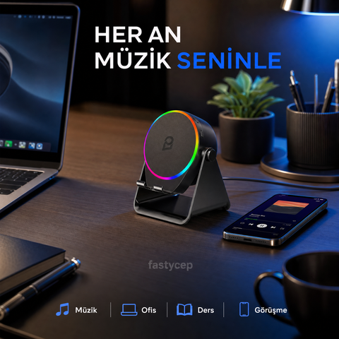 S10 5W Bluetooth + Temasıyla Ses Yükselten İndüksiyon Hoparlör 2000 Mah RGB Işıklı Standlı 5in Speaker