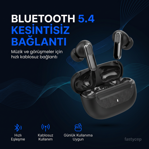 Snk-9000 Siyah ANC & ENC Kablosuz Bluetooth Kulaklık 5.4 Kulak İçi Kulaklık