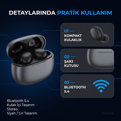 Snk-9000 Siyah ANC & ENC Kablosuz Bluetooth Kulaklık 5.4 Kulak İçi Kulaklık - V2