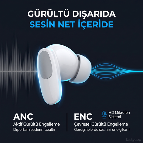 Snk-9005 Beyaz ANC & ENC Kablosuz Bluetooth Kulaklık 5.4 Kulak İçi Kulaklık