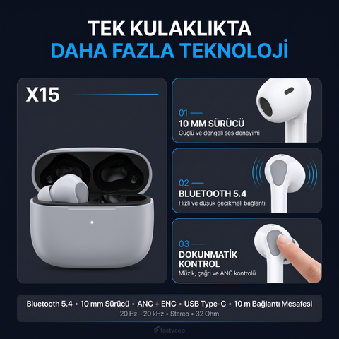 Snk-9005 Beyaz ANC & ENC Kablosuz Bluetooth Kulaklık 5.4 Kulak İçi Kulaklık