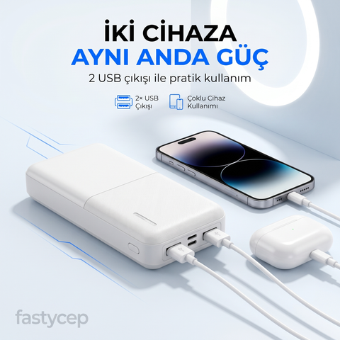 Snapmax SNP-3009 Beyaz 10.000 Mah Powerbank 2X USB Çıkışlı 1 Type-C ve 1 Micro Girişli