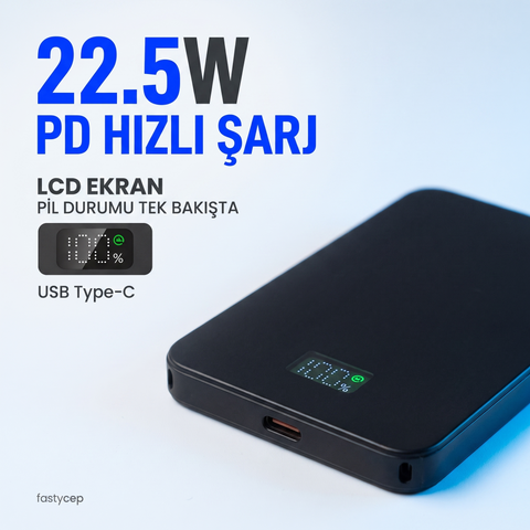 SNP-3020 MagSafe Powerbank 5000mAh Slim 22.5W Hızlı Şarj Led Ekran İnce Powerbank Şarj Cihazı