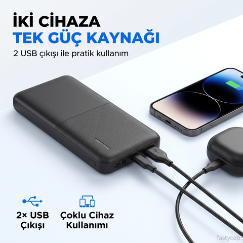 SnapMax SNP-3008 Siyah 10.000 mah Powerbank 2x USB Çıkışlı 1 Type-C ve 1 Micro Girişli