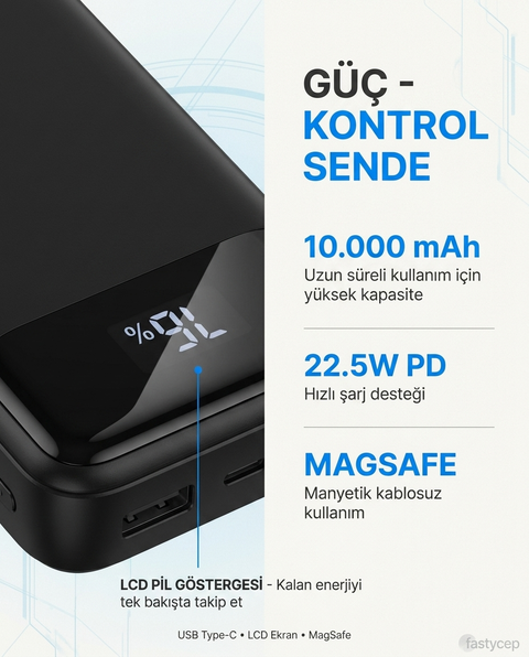 Snapron SNP-3025 PD 22.5W Hızlı Şarj LCD Ekran MagSafe 10000 mAh Powerbank