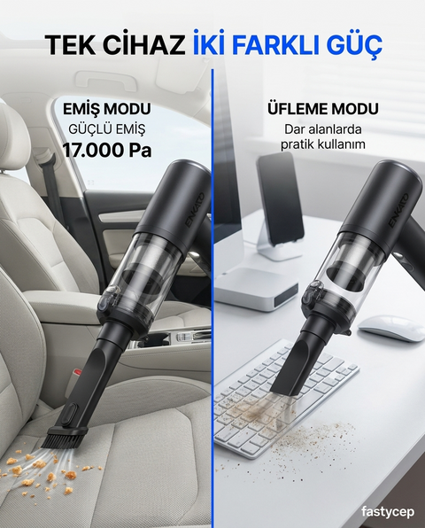 EKD-SP10 17000Pa 2000Ah Güçlü Vakum ve Üflemeli Şarjlı Elektrikli Araç Süpürgesi 3Ad Filtre