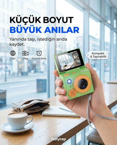 Çeşithane G13Pro Mini Retro Kamera HD, Çift Lensli Döndürülebilir Selfie Ekranlı, Taşınabilir Başparmak Vlog Kamerası (Yeşil)