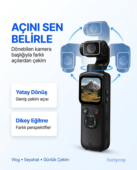 4K Pocket Camera Gimbal Kamera - WiFi Destekli 330° Döner Lensli Akıllı El Kamerası - Yüz Takip Özellikli Mini