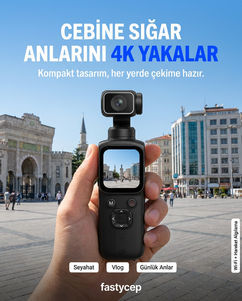 4K Pocket Camera Gimbal Kamera - WiFi Destekli 330° Döner Lensli Akıllı El Kamerası - Yüz Takip Özellikli Mini