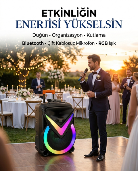 BK-188 18 İnç Bluetooth Party Hoparlör | Çift Kablosuz Mikrofonlu RGB Işıklı Etkinlik ve Karaoke Ses Sistemi