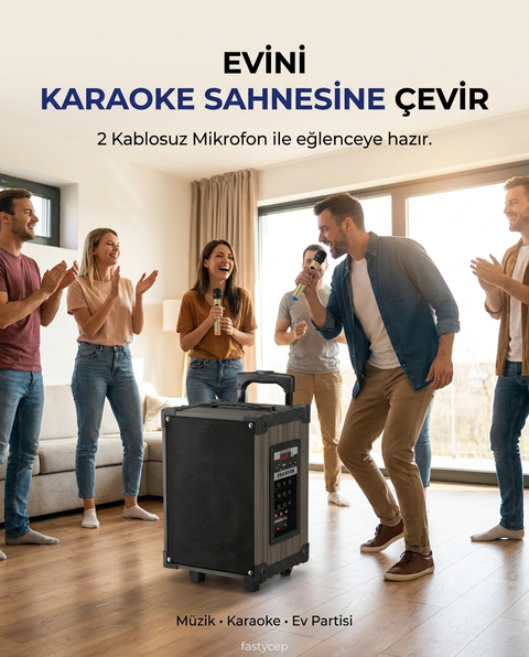 Lt-908 Kablosuz 2 Mikrofonlu Kumandalı Kablosuz Hoparlör