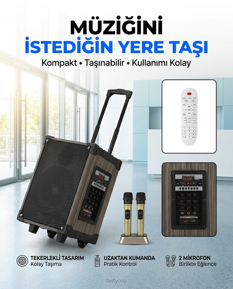 Lt-908 Kablosuz 2 Mikrofonlu Kumandalı Kablosuz Hoparlör