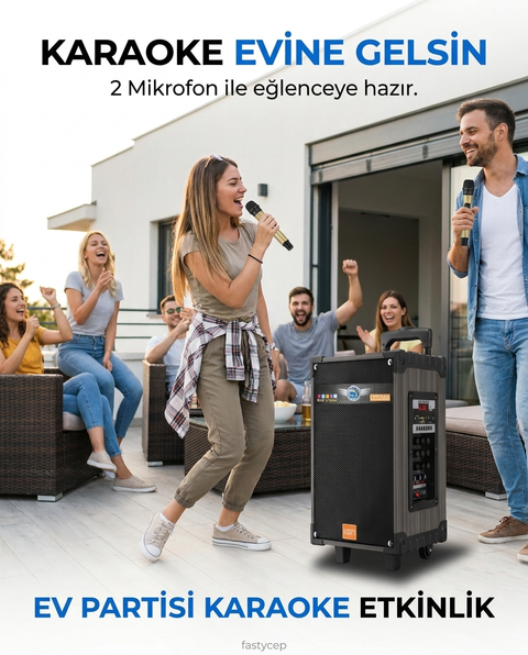 Lt-910 Şarjlı Kumandalı Çift Mikrofonlu Hoparlör Karaoke Sistemi 80 Watt Taşınabilir Amfi Hoparlör