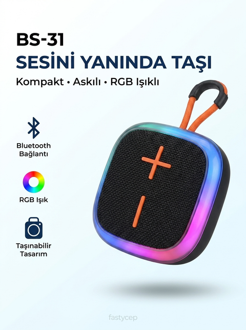 Mini Taşınabilir Bluetooth Hoparlör | RGB LED Işıklı | Dahili Mikrofonlu | Güçlü Ses Performansı