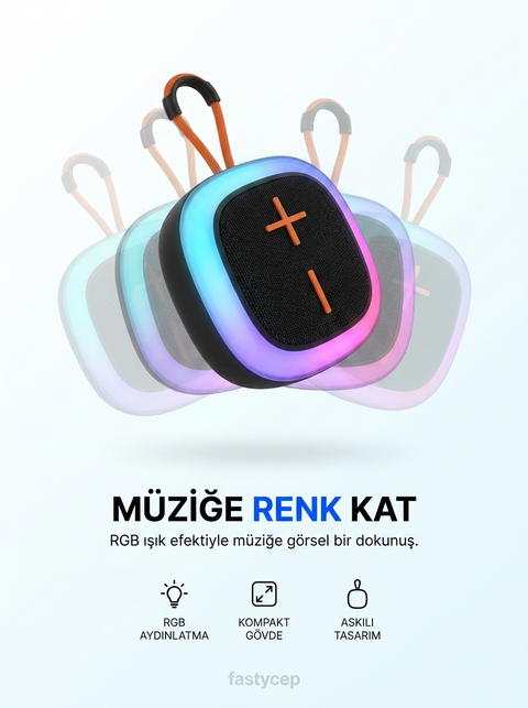 Mini Taşınabilir Bluetooth Hoparlör | RGB LED Işıklı | Dahili Mikrofonlu | Güçlü Ses Performansı