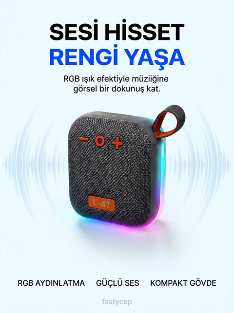L-47 RGB Işıklı Bluetooth Hoparlör | Taşınabilir Kablosuz Speaker USB TF Kart Destekli Şık Tasarım