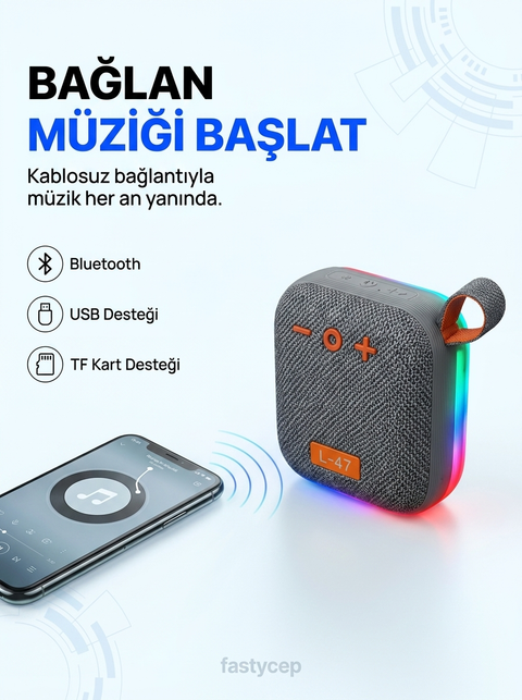 L-47 RGB Işıklı Bluetooth Hoparlör | Taşınabilir Kablosuz Speaker USB TF Kart Destekli Şık Tasarım