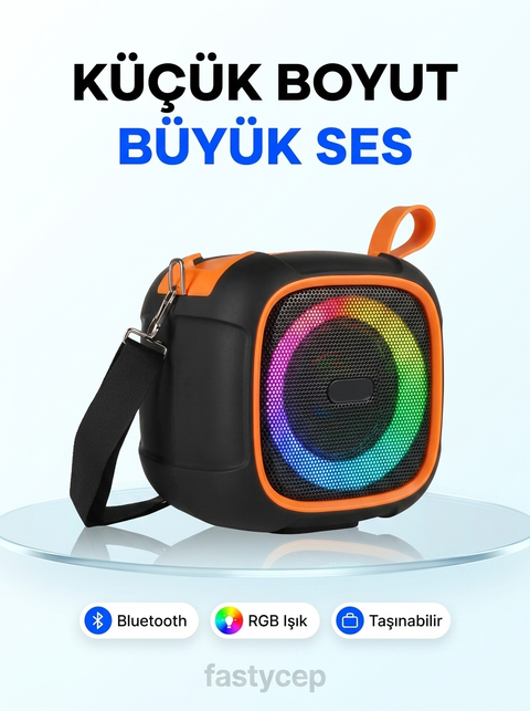 Bluetooth Hoparlör RGB Işıklı Taşınabilir Kablosuz Hoparlör USB TF Kart Destekli