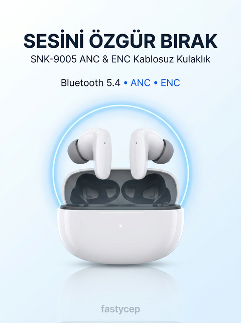 Snk-9005 Beyaz ANC & ENC Kablosuz Bluetooth Kulaklık 5.4 Kulak İçi Kulaklık