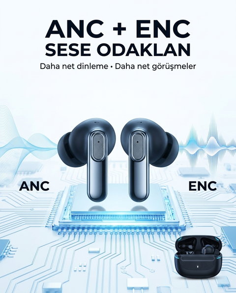 Snk-9000 Siyah ANC & ENC Kablosuz Bluetooth Kulaklık 5.4 Kulak İçi Kulaklık