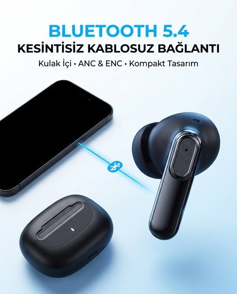 Snk-9000 Siyah ANC & ENC Kablosuz Bluetooth Kulaklık 5.4 Kulak İçi Kulaklık