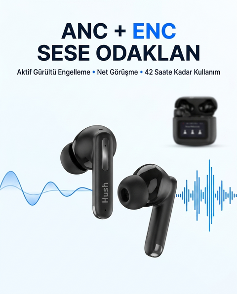 CELLULARLINE Hush ANC + ENC Dokunmatik Ekran TWS Bluetooth Kulak İçi Kulaklık