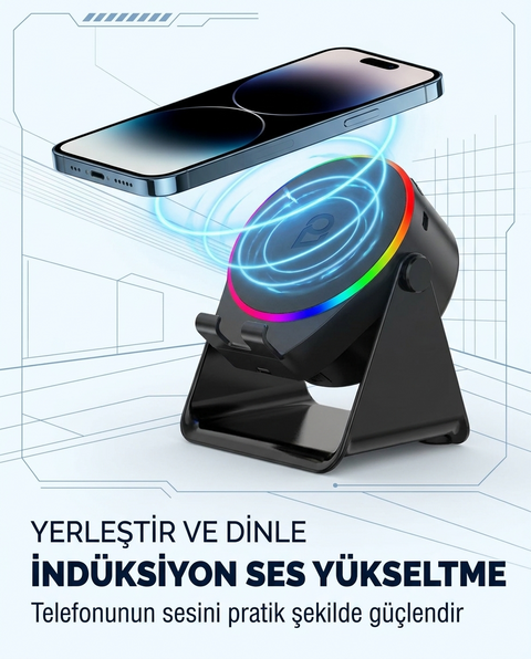 S10 5W Bluetooth + Temasıyla Ses Yükselten İndüksiyon Hoparlör 2000 Mah RGB Işıklı Standlı 5in Speaker