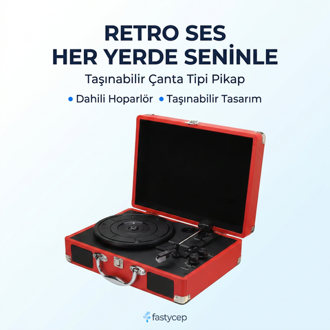 Taşınabilir Çantalı Retro Bluetooth Hoparlörlü Pikap Radyo Ses Kayıt Usb Mp3 33/45/78 Plak Çalar