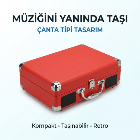 Taşınabilir Çantalı Retro Bluetooth Hoparlörlü Pikap Radyo Ses Kayıt Usb Mp3 33/45/78 Plak Çalar