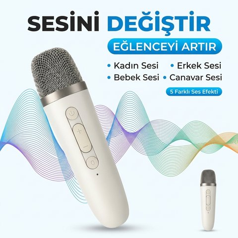 Mikrofonlu Karaoke Bluetooth Hoparlör Rgb Led Işıklı 5 Efektli Ses Bombası