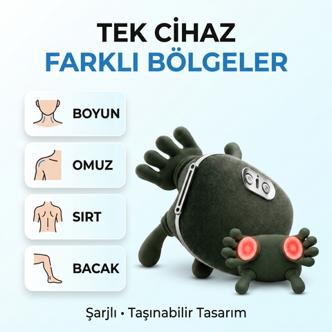 Parmakla Yoğuran El Hissi Sunan Isıtmalı Masaj Aleti (Taşınabilir,Şarjlı) | Boyun,Sırt,Omuz,Bacak