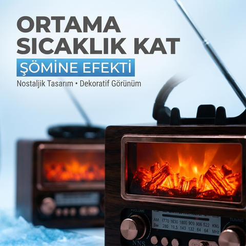 NS-901BT Şömine Görünümlü Nostaljik Retro Radyo - Bluetooth & USB Destekli