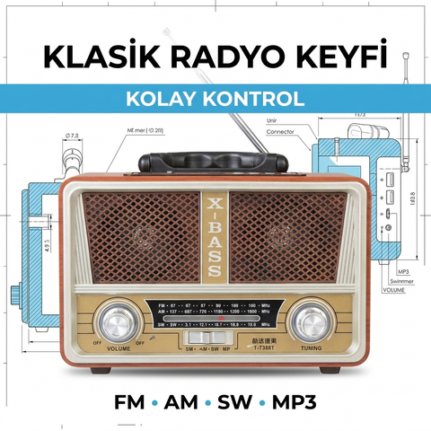 Meier M-112bt Nostaljik Ahşap Retro Radyo Bluetooth Fm Sd Aux Usb