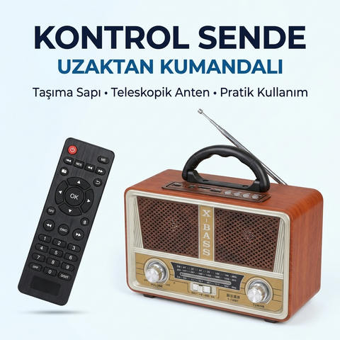 Meier M-112bt Nostaljik Ahşap Retro Radyo Bluetooth Fm Sd Aux Usb