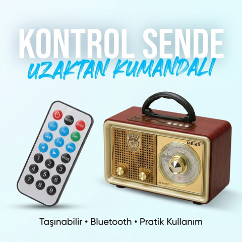 Meier M-110BT Nostaljik Radyo Bluetooth Hoparlör Şarjlı FM/AM/SW Retro Müzik Kutusu