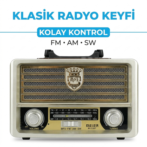Mbteknolojim Meier M-113bt Açık Gold Renk Nostaljik Radyo Ahşap Görünümlü Mbt12