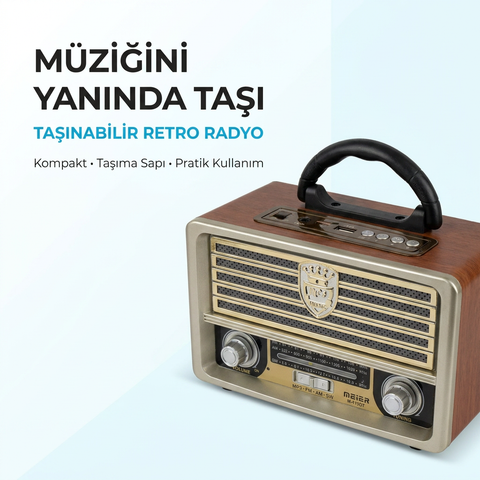Mbteknolojim Meier M-113bt Açık Gold Renk Nostaljik Radyo Ahşap Görünümlü Mbt12